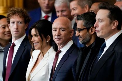 Mark Zuckerberg, Lauren Sanchez, Jeff Bezos, Sundar Pichai and Elon Musk during the 60th presidential inauguration in Washington, DC