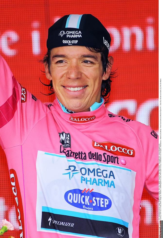 Rigoberto Uran (Omega Pharma-Quickstep) now in the maglia rosa