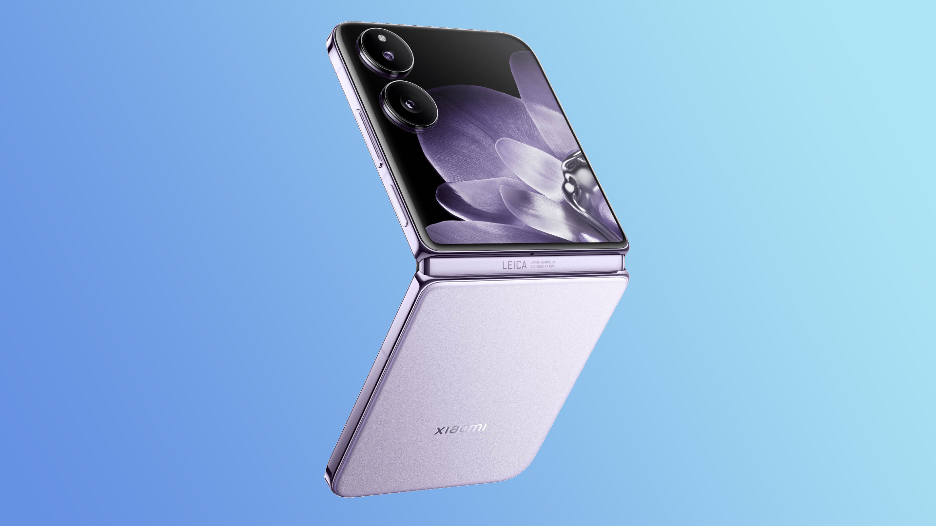 The Xiaomi Mix Flip partially open, showing the cover screen, rear cover, and cameras