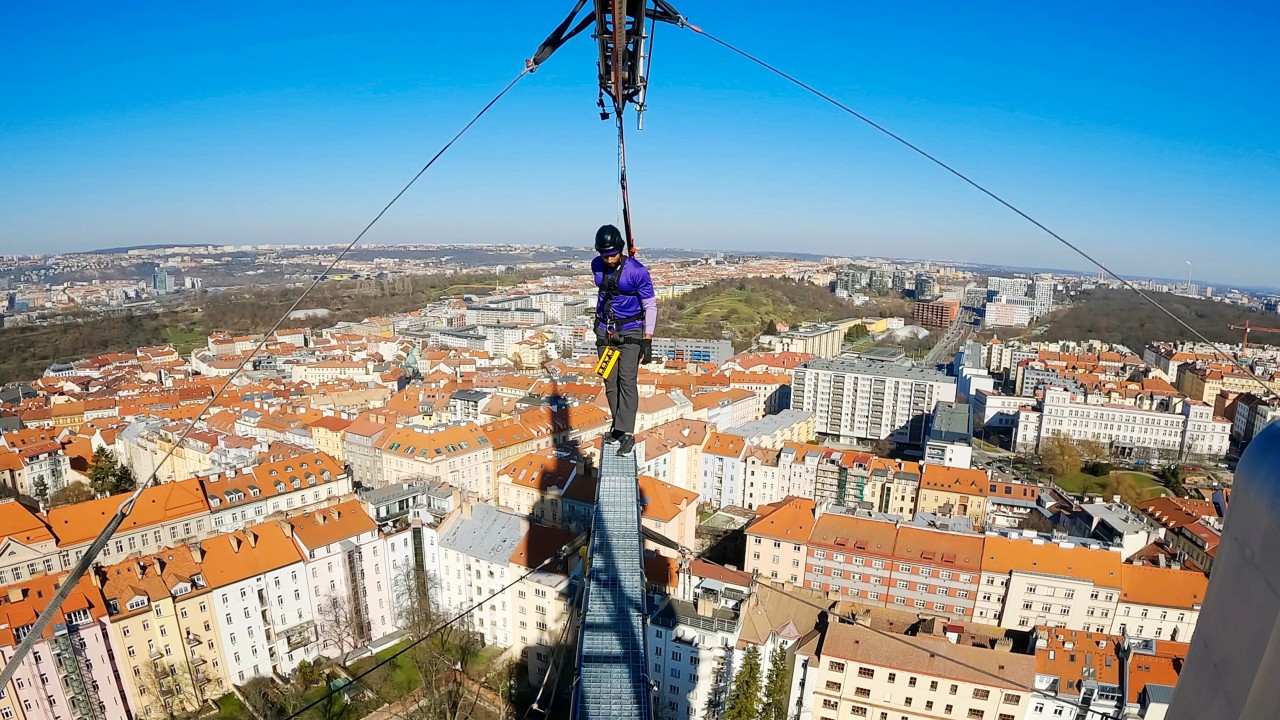 Kyland Young out on the tightrope on The Amazing Race