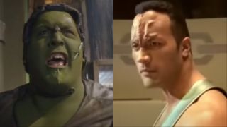 Paul Wight as an Orion and The Rock as an alien in Star Trek split image