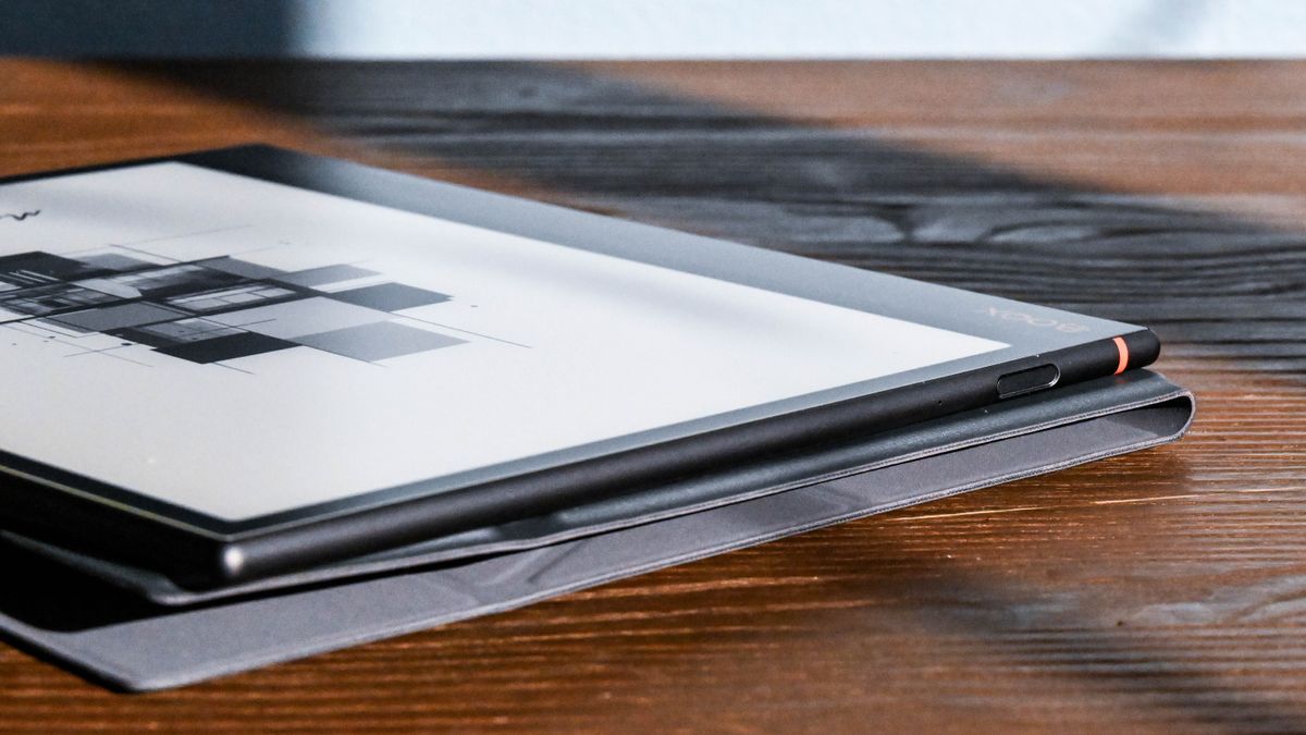 The fingerprint sensor is flush against the top edge of the Onyx Boox Note Air 3