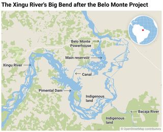 OpenStreetMap maps of the affected areas after the Belo Monte Project.