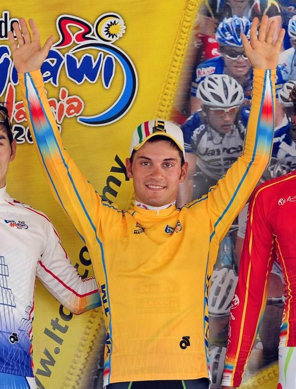 Andrea Guardini (Farnese Vini) in the leader's jersey of Tour de Langkawi after stage one