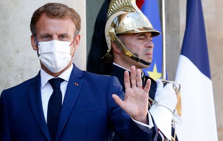 President Macron at a meeting with German Chancellor Olaf Scholz