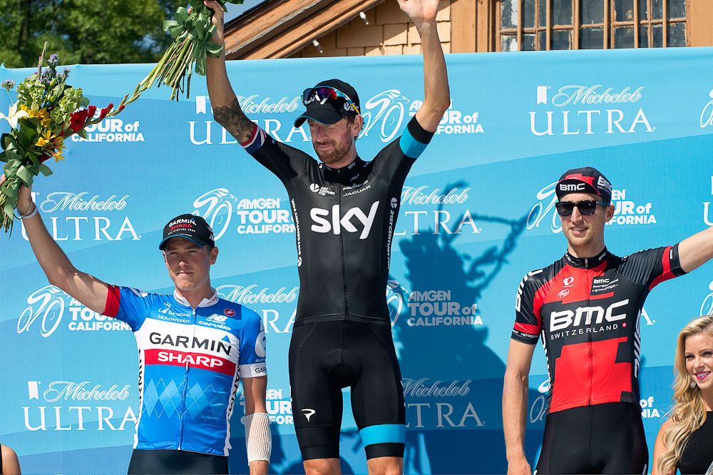 2014 Tour of California stage 3 podium: Dennis, Wiggins and Phinney