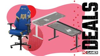 Secretlab Titan Evo and Magnus Pro on a pink deals background
