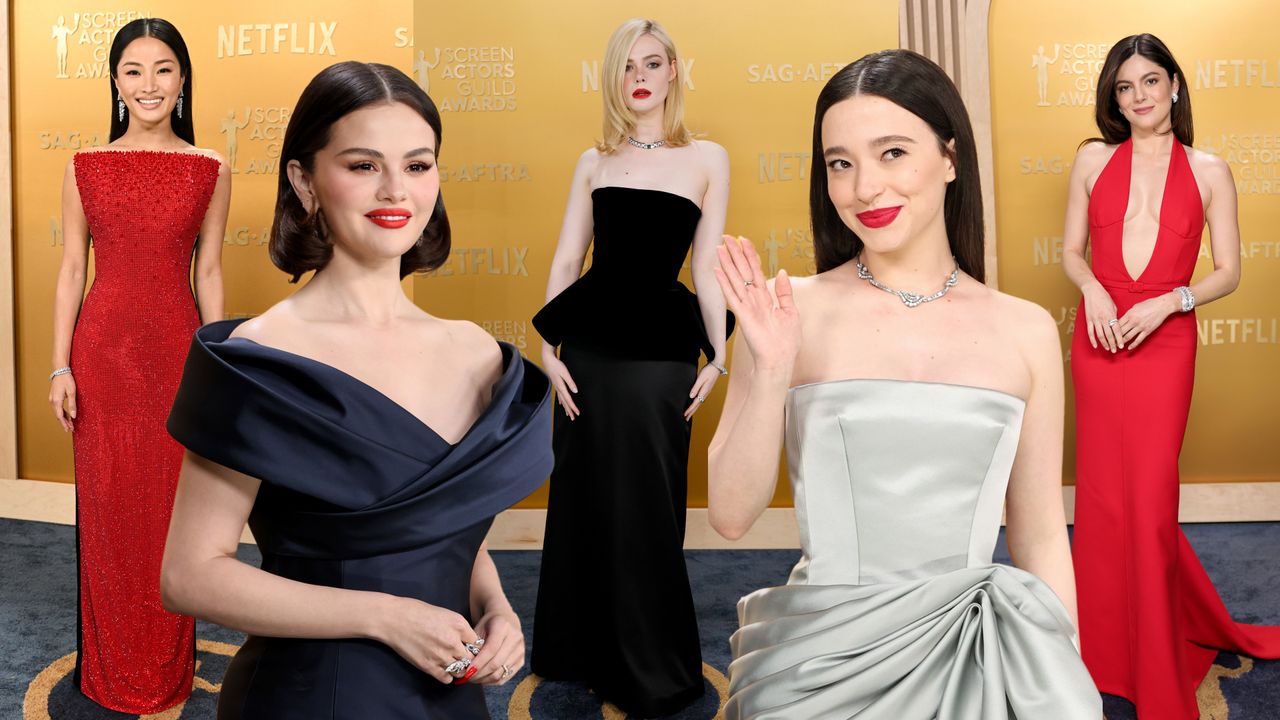 a collage of the best dressed stars at the 2025 sag awards