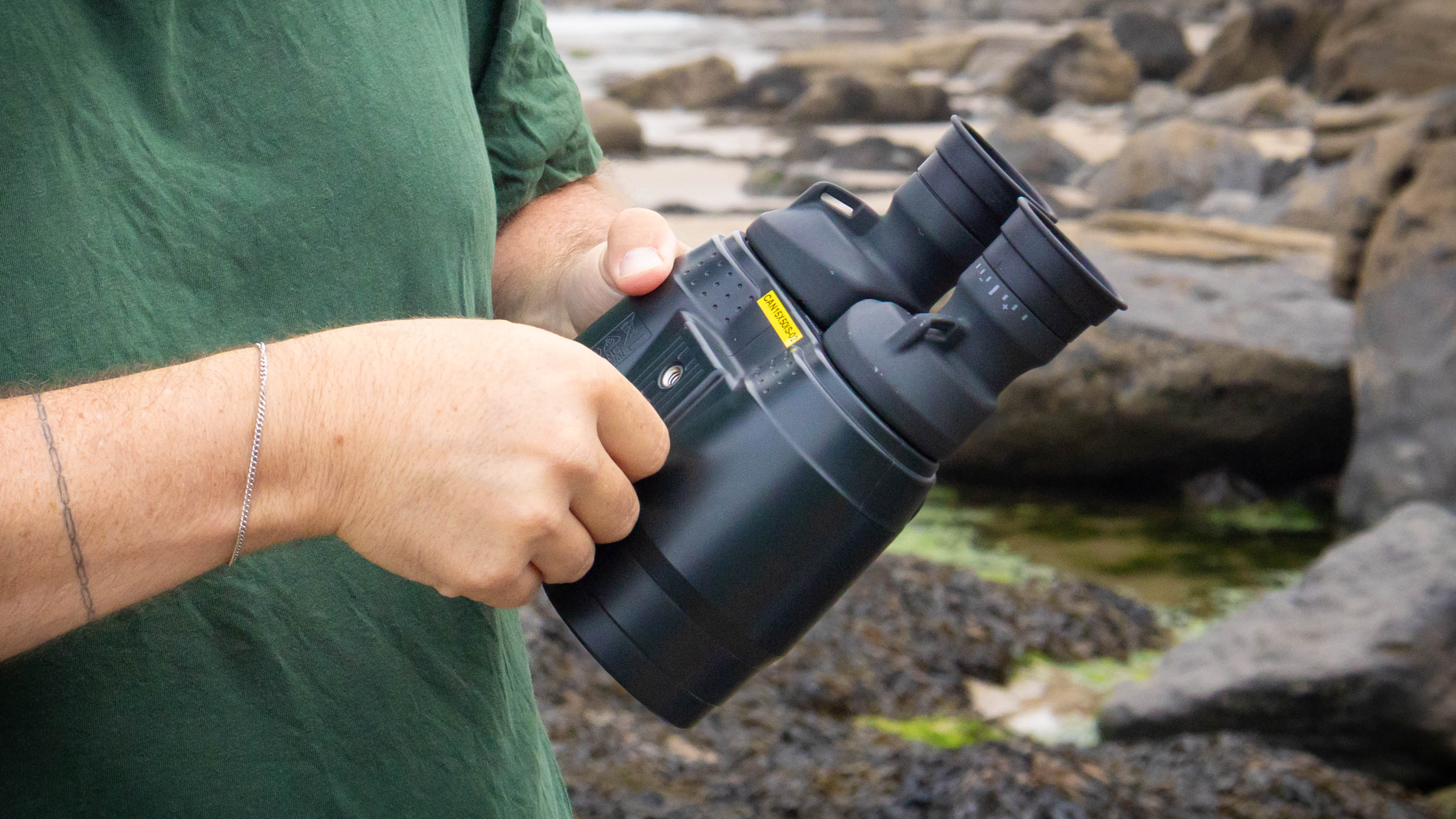 The backside of the Canon 15x50 IS binoculars.