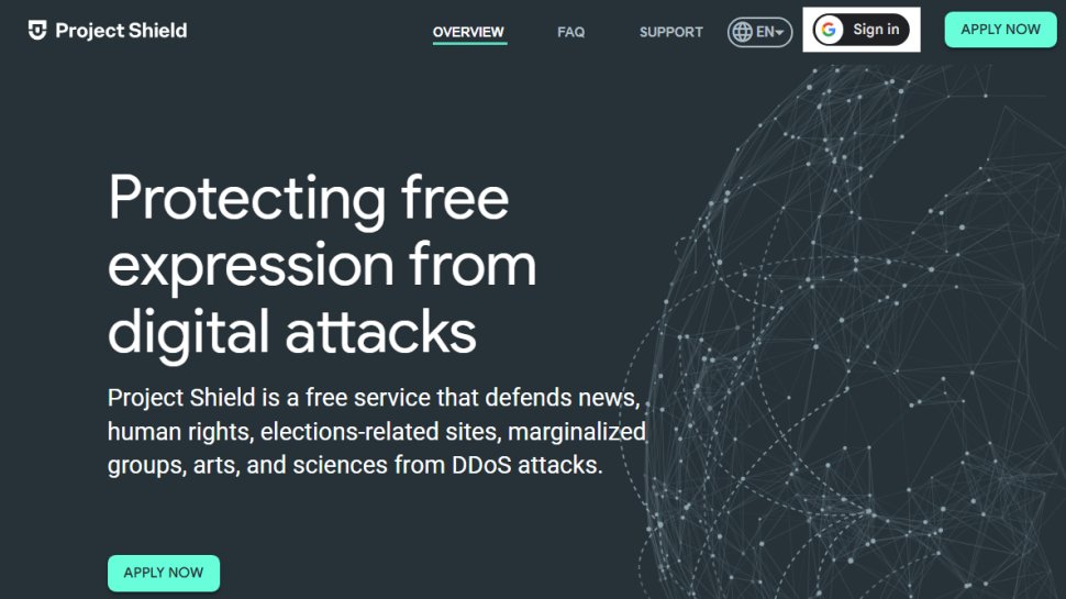 Website screenshot of Project Shield (September, 2025)