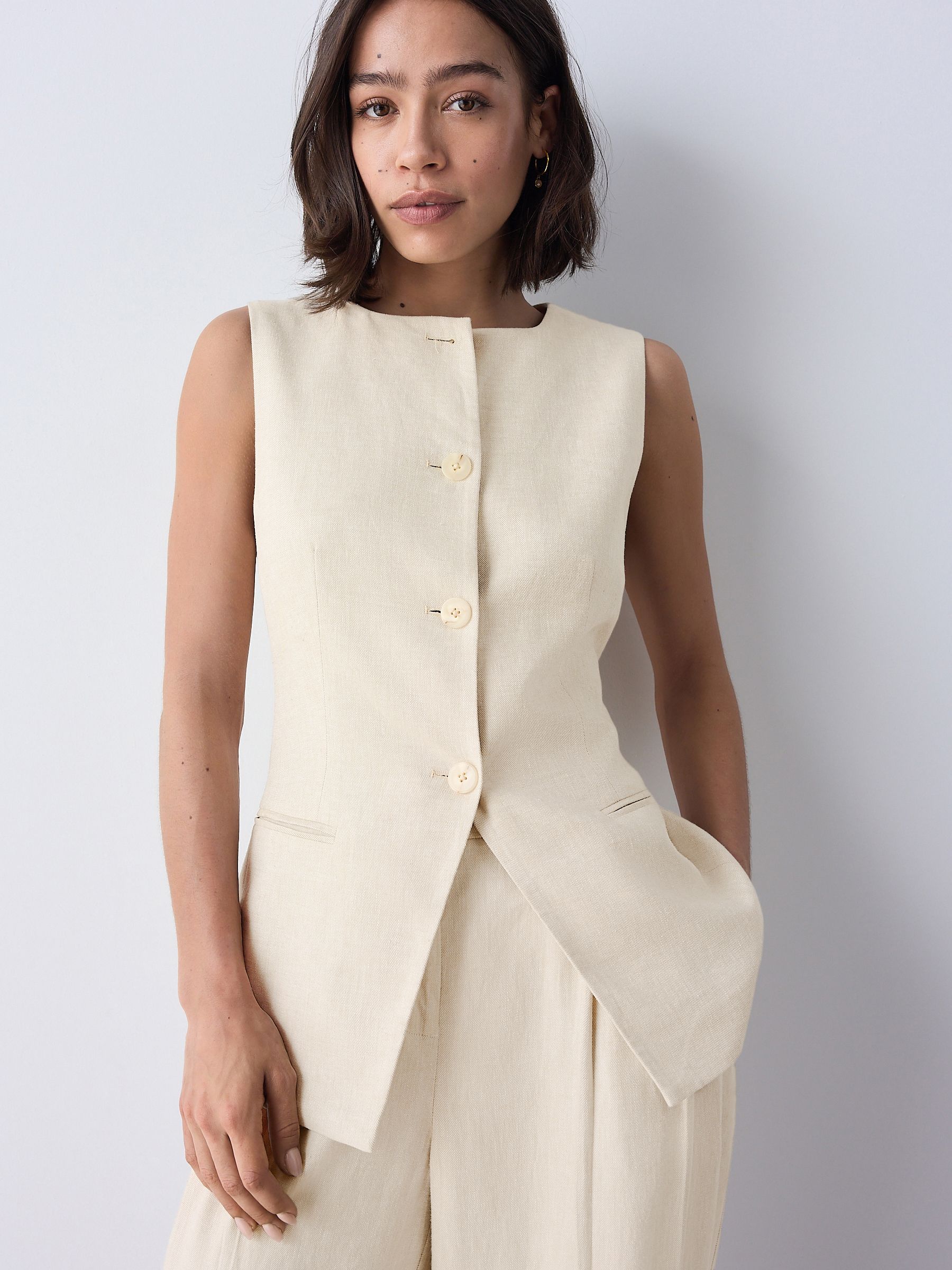 Natural Linen Rich Square Neck Waistcoat
