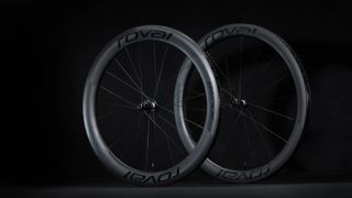 A pair of black Roval Rapide CL II wheels on a black background