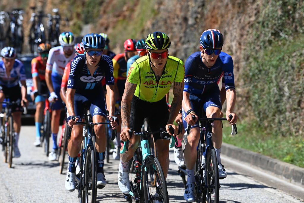 LACRUZDELINARES SPAIN SEPTEMBER 14 Hugo Hofstetter of France and Team Arka Samsic competes in the breakaway during the 78th Tour of Spain 2023 Stage 18 a 1789km stage from Pola de Allande to La Cruz de Linares 840m UCIWT on September 14 2023 in La Cruz de Linares Spain Photo by Tim de WaeleGetty Images