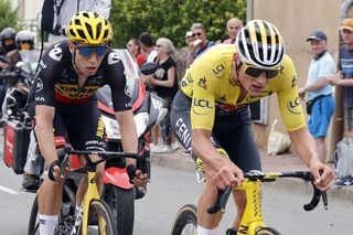 Wout van Aert (Jumbo-Visma) and Mathieu van der Poel (Alpecin-Fenix) cooperated in the breakaway on stage 7 of the Tour de France