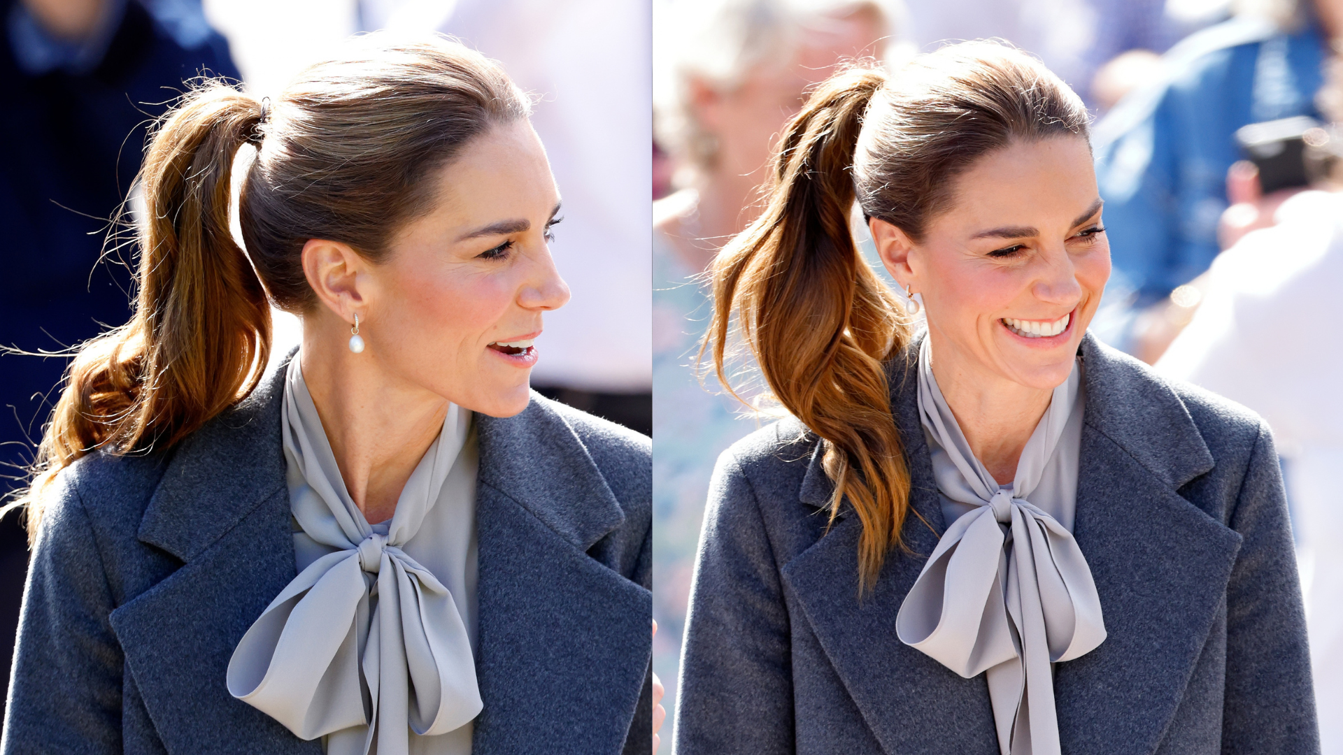The Princess of Wales Kate Middleton wears her hair in a bouncy ponytail at Pulborough Village Hall after visiting to the West Sussex Minibus service on September 30, 2026 in Pulborough, England