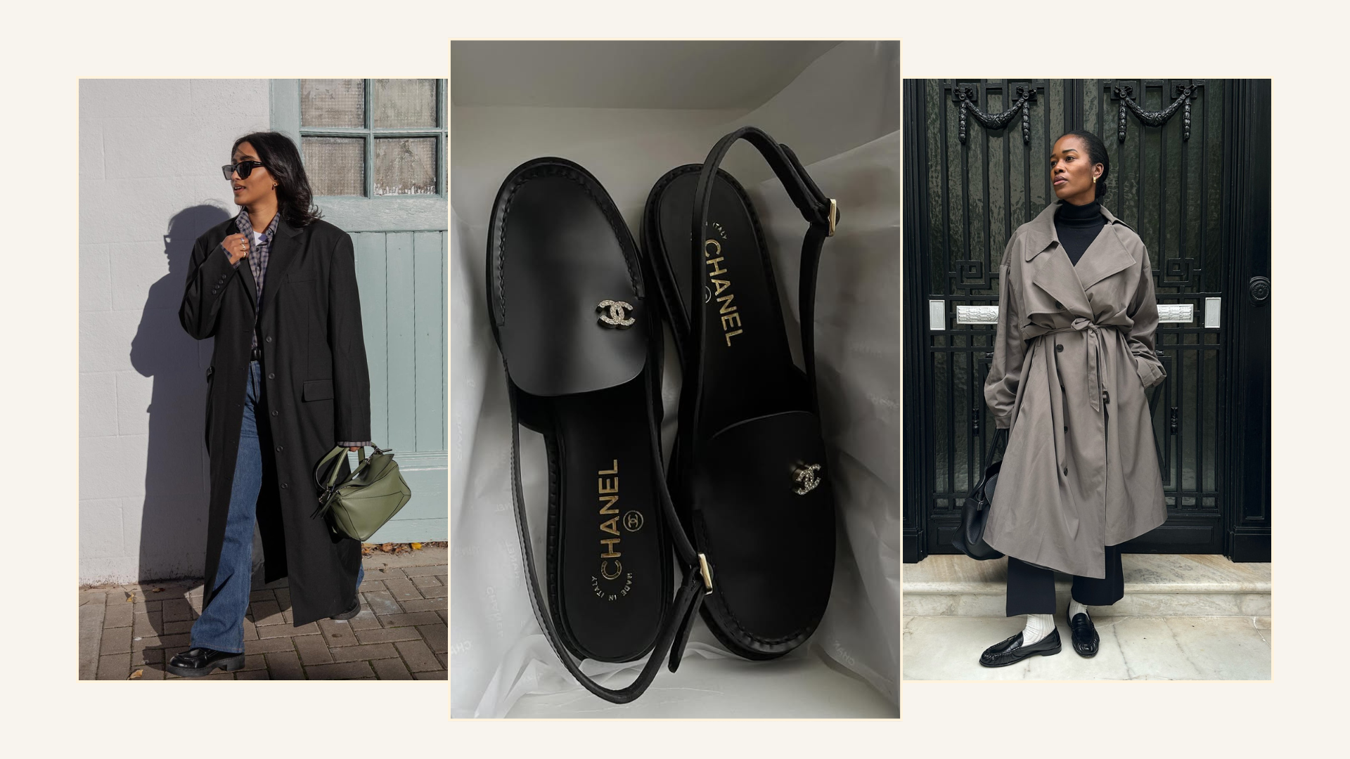 An image of outfits that prove loafers are in style for 2025.