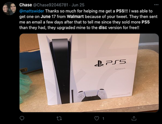PS5 restock Twitter confirmation of PS5 Disc at Walmart