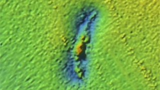 A sonar image from 2015 shows an outline of the U.S. Coast Guard cutter called the McCulloch.