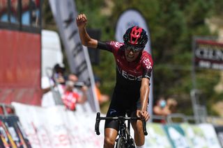 LAGUNAS DE NEILA SPAIN AUGUST 01 Arrival Ivan Ramiro Sosa Cuervo of Colombia and Team INEOS Celebration during the 42nd Vuelta a Burgos 2020 Stage 5 a 158km stage from Covarrubias to Lagunas de Neila 1872m VueltaBurgos on August 01 2020 in Lagunas de Neila Spain Photo by David RamosGetty Images