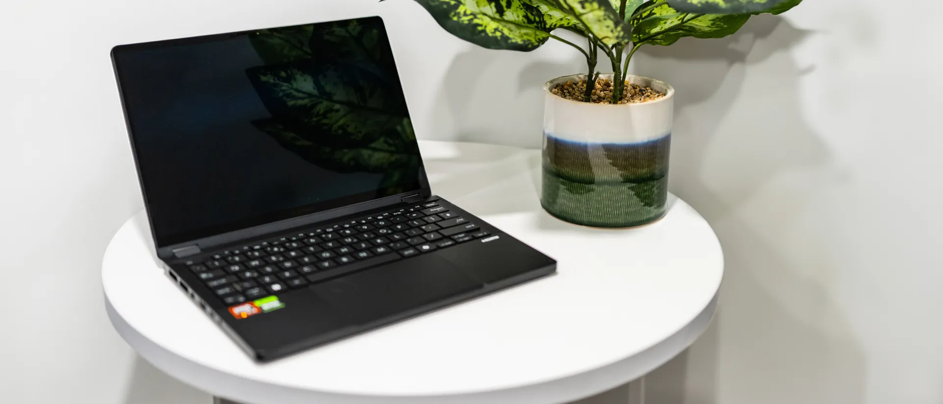 A laptop on a table