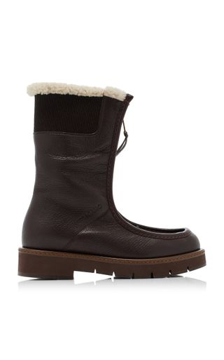 Lug-Sole Shearling-Lined Leather Ankle Boots