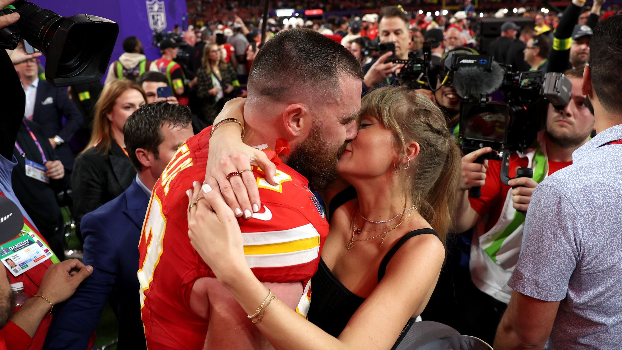 Travis Kelce and Taylor Swift at Super Bowl LVIII