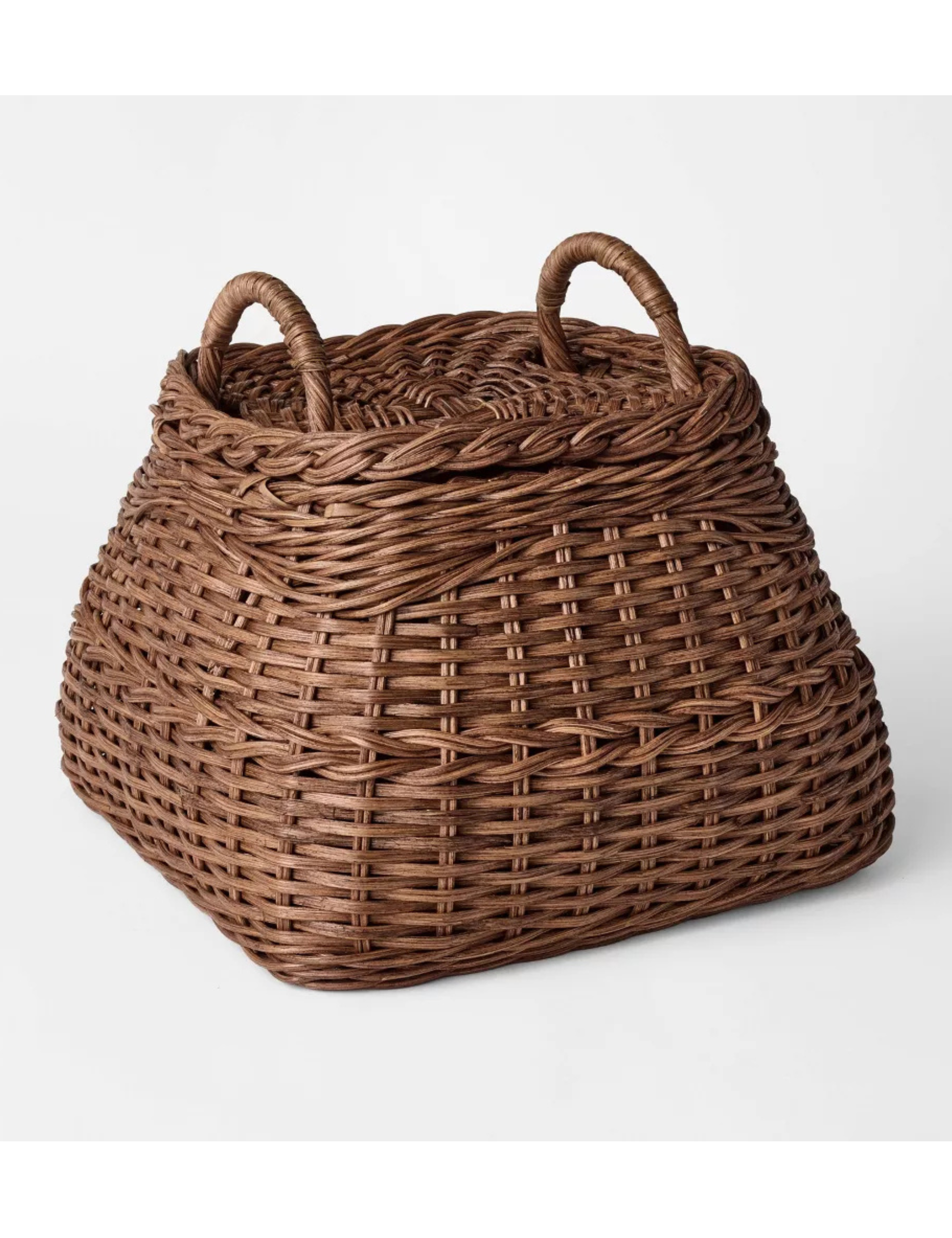 Woven wicker basket with handles