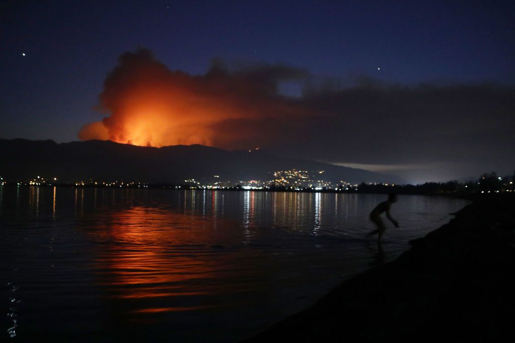 The Holy Fire as seen from Lake Elsinore, California.