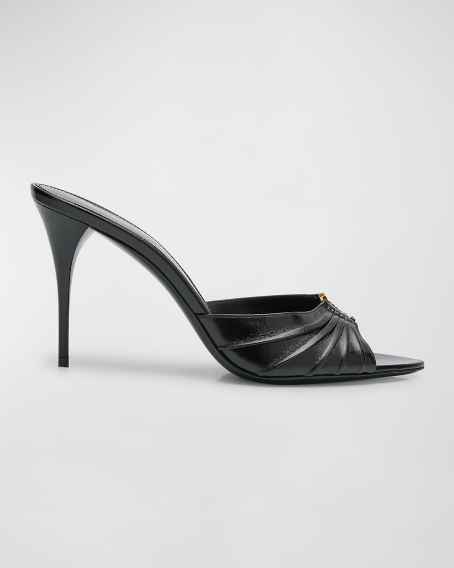Babylone Ysl Ruched Leather Mule Sandals