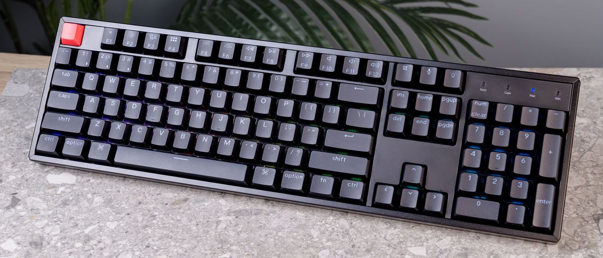 A black Keychron K10 V2 mechanical custom keyboard