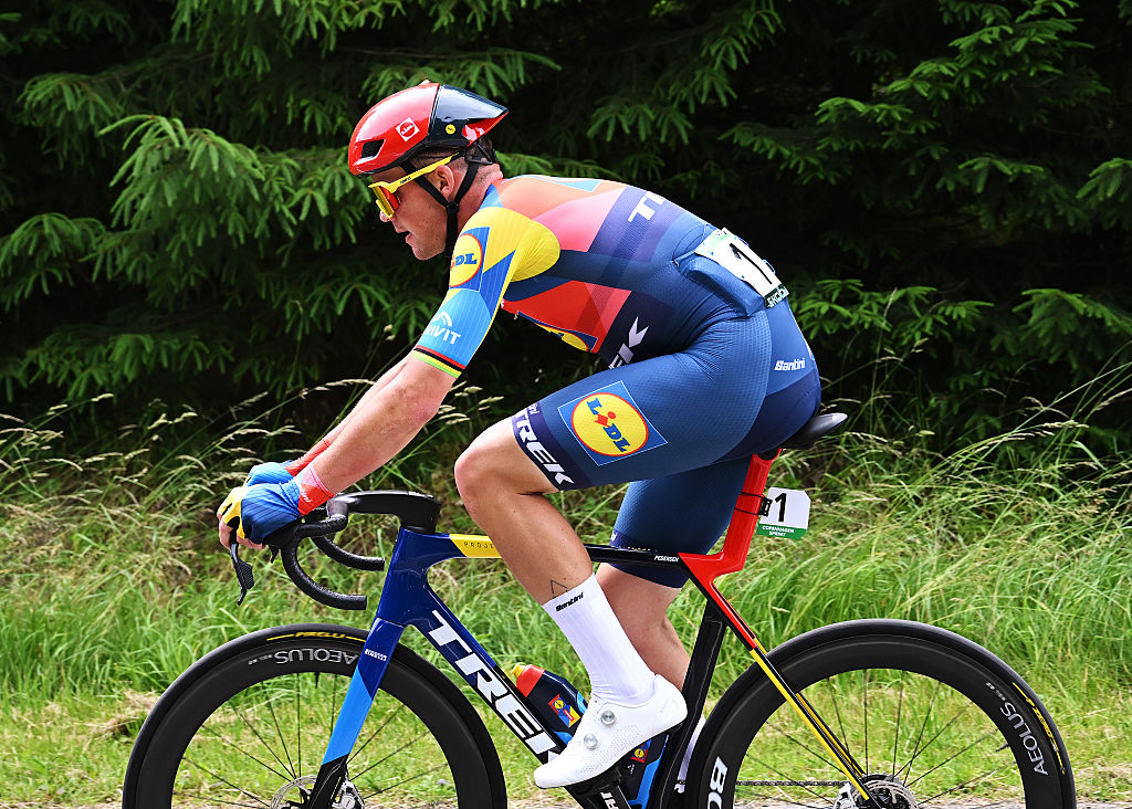 COPENHAGEN, DENMARK - JUNE 22: Mads Pedersen of Denmark and Team Lidl - Trek competes during the 1st Copenhagen Sprint 2025 - Men&#039;s Elite a 235.6km one day race from Roskilde to Copenhagen / #UCIWT / on June 22, 2025 in Copenhagen, Denmark. (Photo by Szymon Gruchalski/Getty Images)