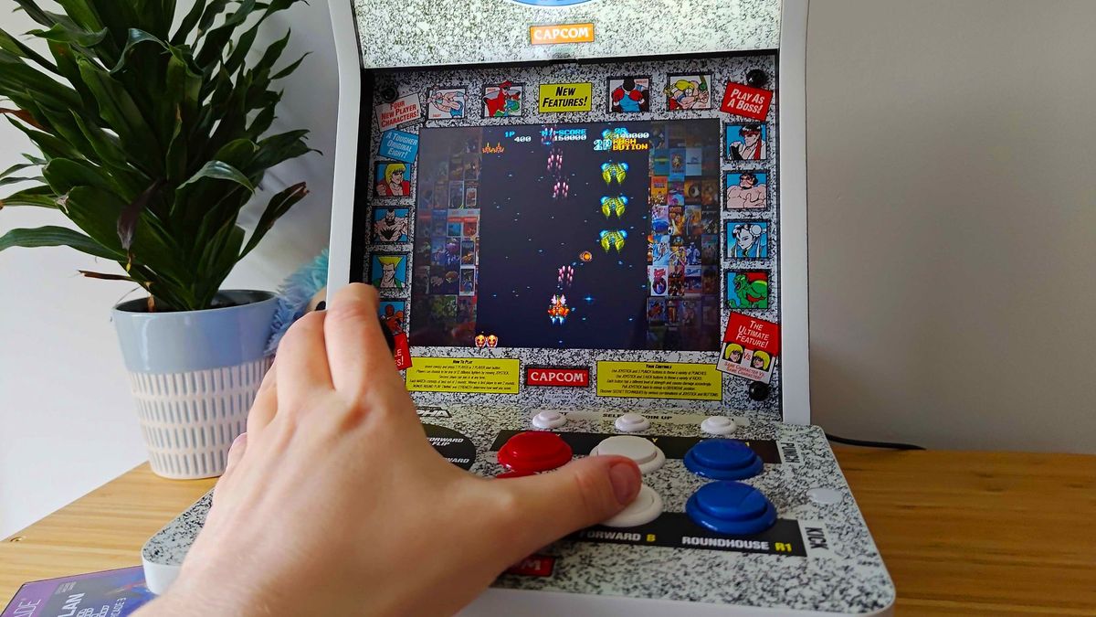 Evercade Alpha running Truxton 2 from cartridge