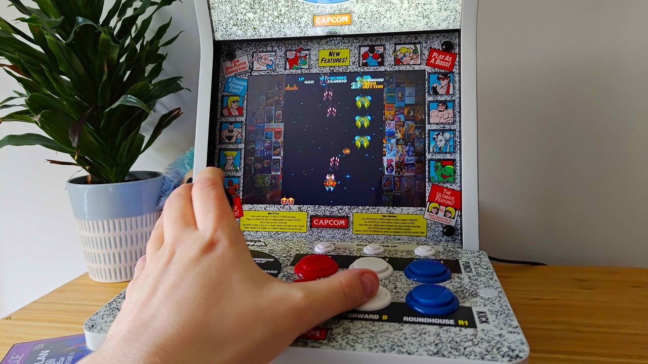 Evercade Alpha running Truxton 2 from cartridge