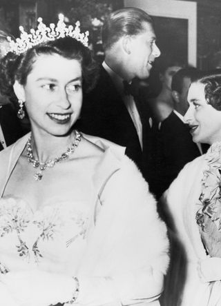 Queen Elizabeth with Princess Margaret and the Duke of Edinburgh at Tivoli Theater