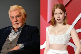 A collage of Derek Jacobi (left) and Ellie Bamber (right)