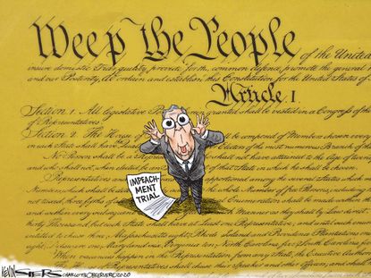 Political Cartoon U.S. Trump Mitch McConnell impeachment constitution taunting