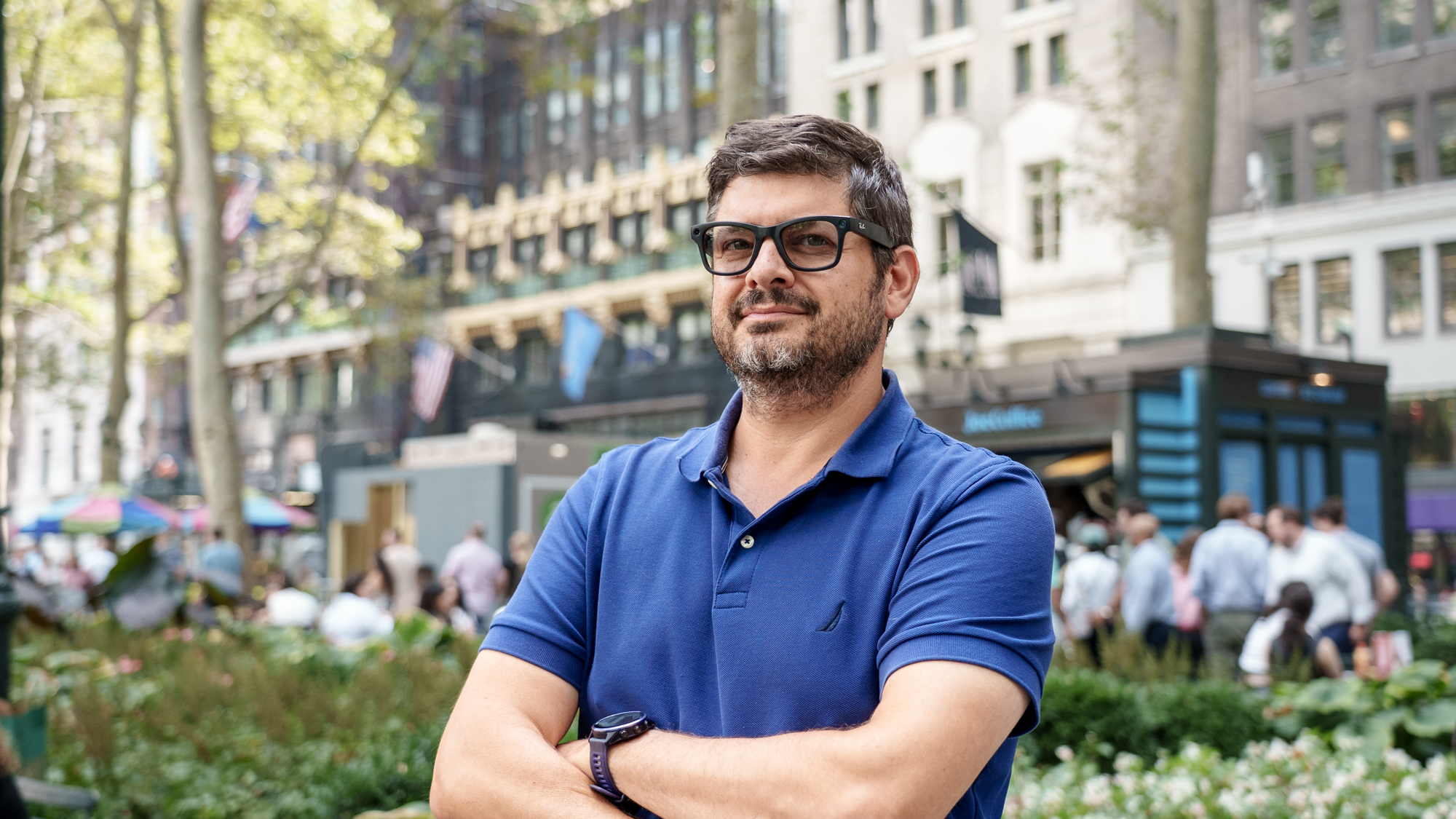 Tom&#039;s Guide U.S. Editor-in-Chief Mike Prospero wearing Meta Ray-Ban (gen 2) smart glasses