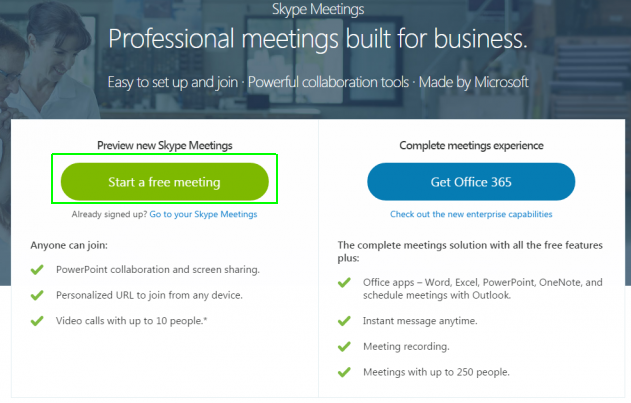 use outlook for a skype meeting