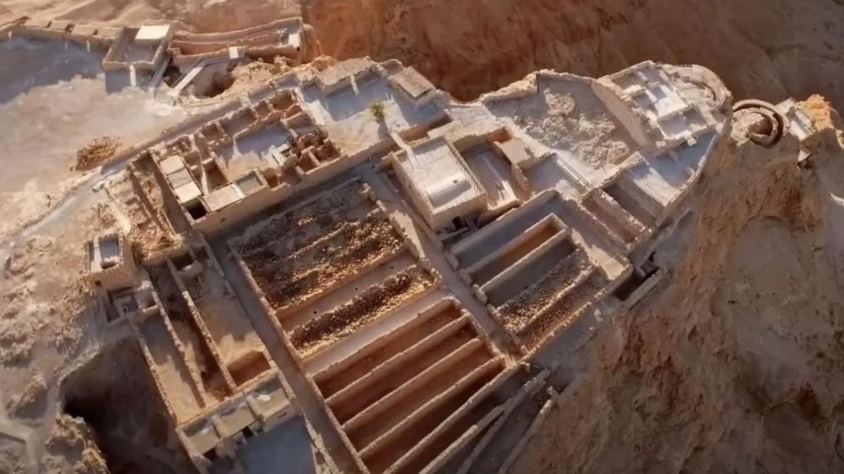 An overhead view of an archeological dig in the Middle East in a scene from &#039;Lost Treasures of the Bible&#039; 