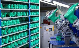 Inside the Birkenstock factory, green molds are used