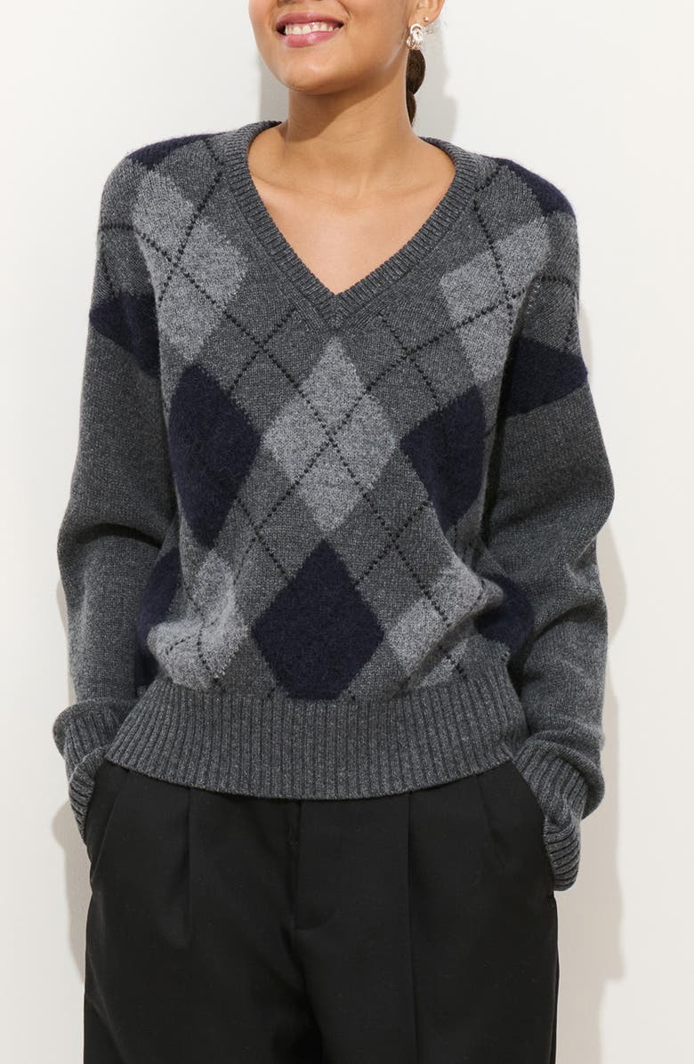 Campbell Argyle Wool Blend V-Neck Sweater