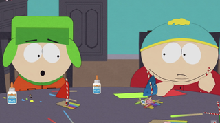 Kyle and Cartman construct popsicle stick boats in South Park The Streaming Wars