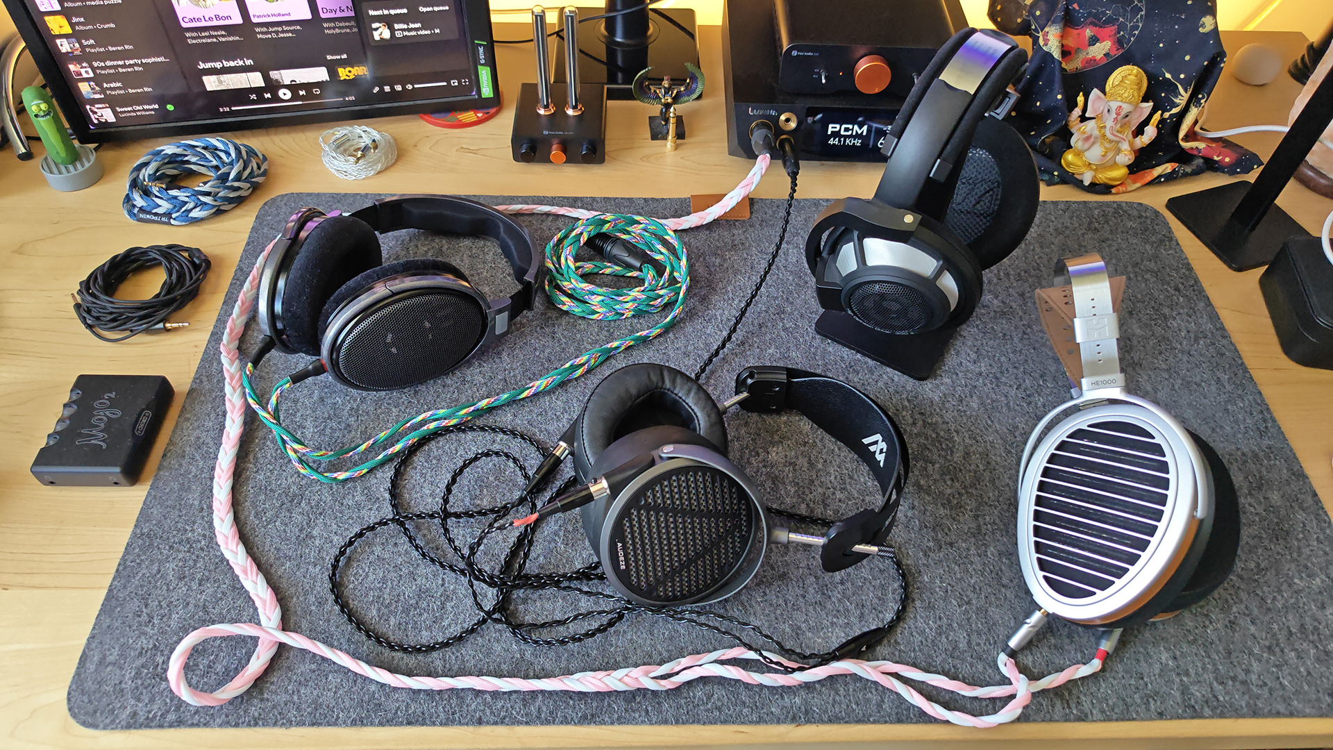 The Audeze MM-500 headphone on desktops around the house.