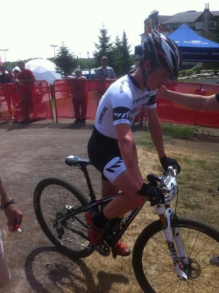 Anton Cooper (Trek World Racing) rolls to a stop after his win.