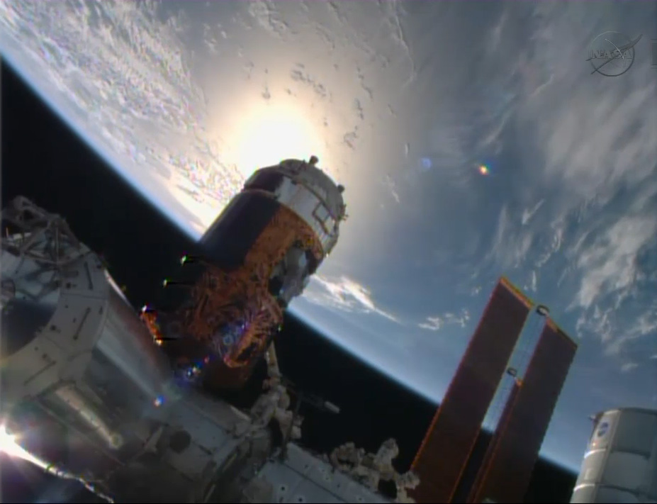 The HTV-4 (Kounotori 4) cargo ship built by Japan&#039;s space agency is in docking position at International Space Station in this still from a NASA TV broadcast on Aug. 9, 2013. 