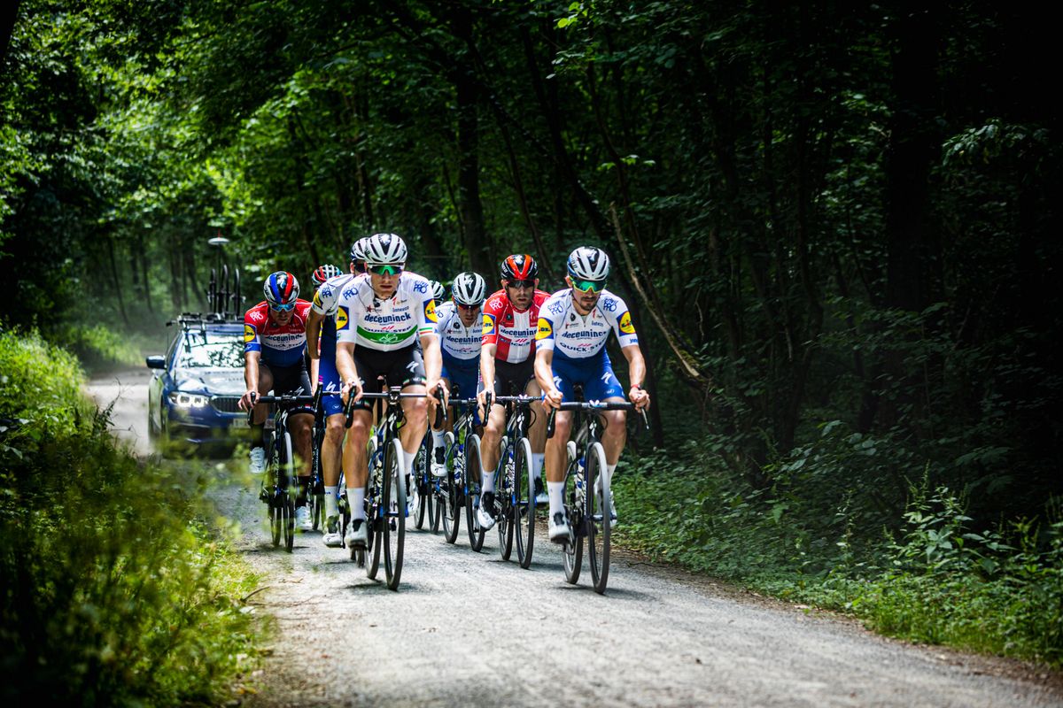 Sam Bennett and Julian Alaphilippe lead a training ride