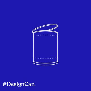 Blue and white graphic with can illustration created for Design Can initiative