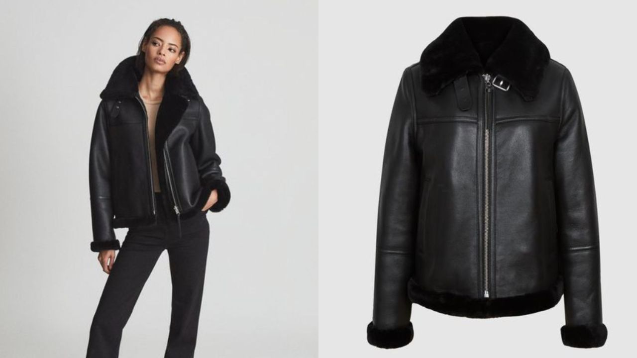 reiss shearling reversible leather coat