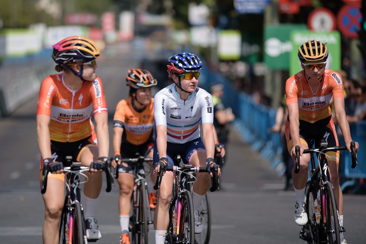 Final day for Megan Guarnier in the UCI Women's WorldTour jersey as the competition draws to a close at Madrid Challenge by La Vuelta an 87km road race in Madrid, Spain