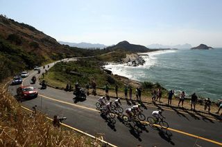 The six-man breakaway - 2016 Olympic Games men's road race at Fort Copacabana